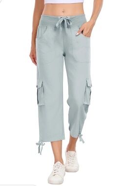 MoFiz 2X Sky Blue Nylon Cargo Hiking Capri Drawstring Hem Pocket Pants
